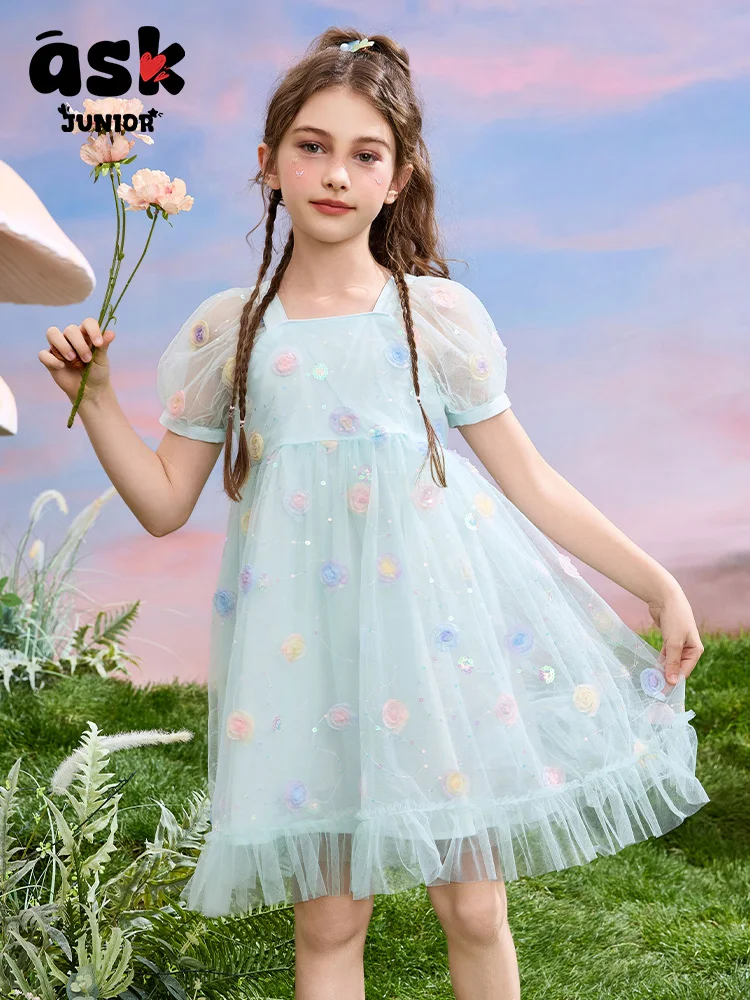 Tween Girls Summer Performance Dress Style Thin Mesh Dress Tween Girls Summer Performance Dress Style Thin Mesh Dress