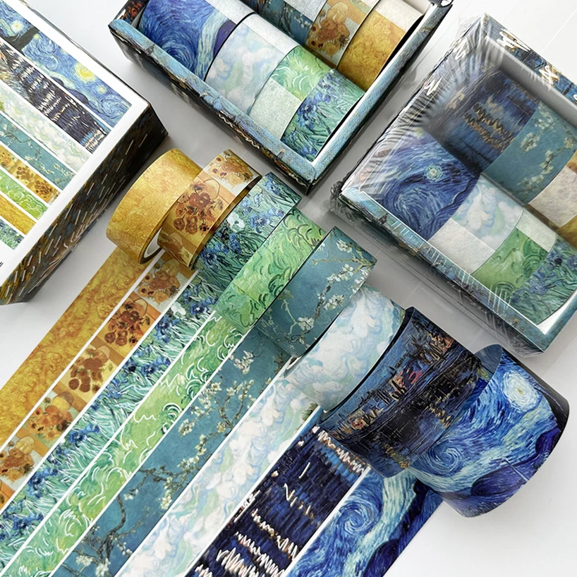 

8 Rolls Van Gogh Washi Tape PET Journaling Materials Masking Tape Diary Decoration Transparent Scrapbooking Supplies Washi Tapes