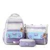 Large Capacity Hot Sale Nylon Solid Color Zipper School Bags Three Piece Set Classic Simple Versatile Backpacks Schoolbags 6