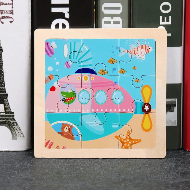 9-Piece Mini Wooden Jigsaw Puzzle Set - Montessori Educational Board Game