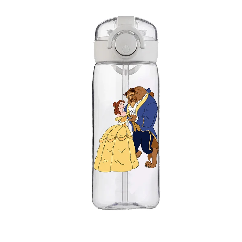 Disney Anime Beauty and the Beast Straw Cup Child Water Cup Food Grade Belle Prince Adams Cartoon Plastic Kettle Anti-drop Cup 4