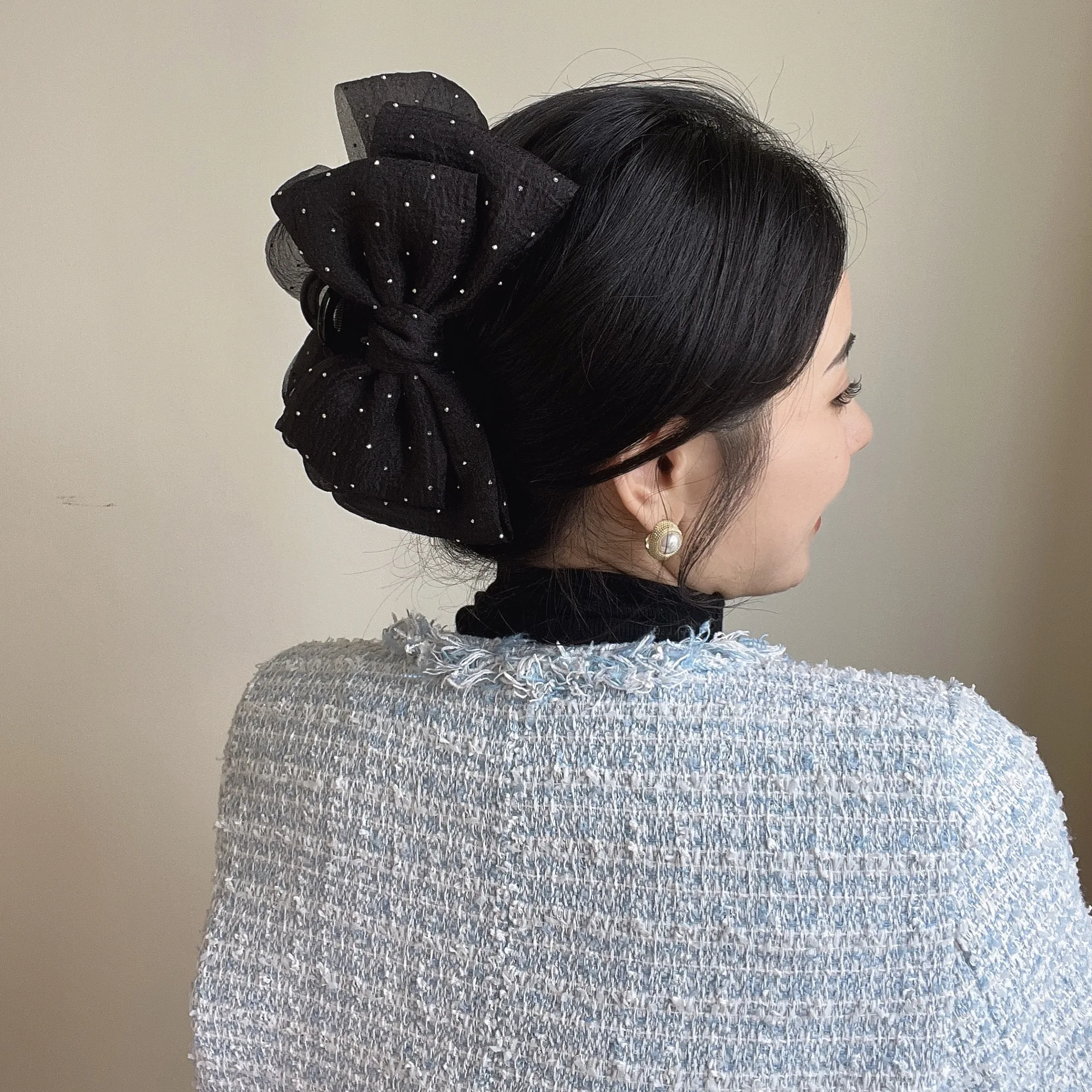 

Solid Color Oversized Bow Knot Hairgrips Bohemian Hair Bow Elegant Gauze Polka Dot Ponytail Holder Hair Clips Hair Accessories