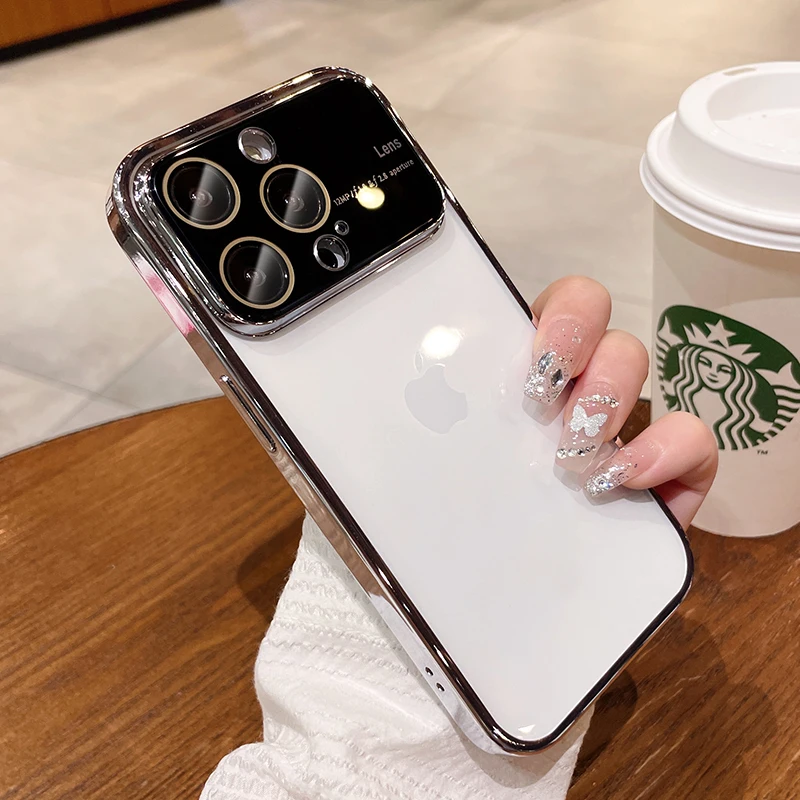 thumbnail image 1 of Luxury Electroplate Transparent Phone Case For iPhone 11 12 13 14 15 Pro Max XR XS X 7 8 Plus Soft Silicone Bumper Back Cover, 1 of 5