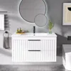 30" Bathroom Vanity with Sink, Floating Wall Mount, Soft-Close Function, Grooved Stripe Design, Hidden Damping Drawers (White) 1