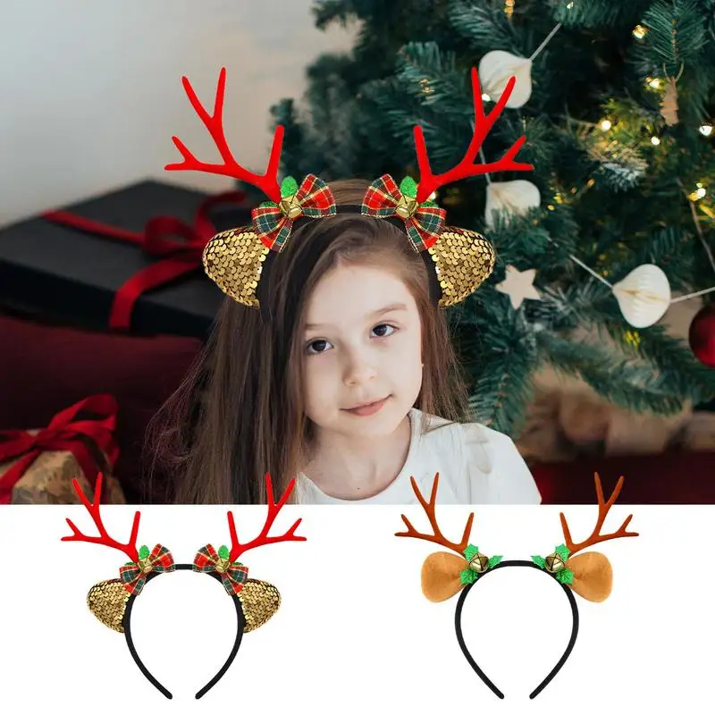 Christmas Reindeer Headband Cute Reindeer Hair Accessories Cute Christmas Headbands With Bells Antlers Hair Bands