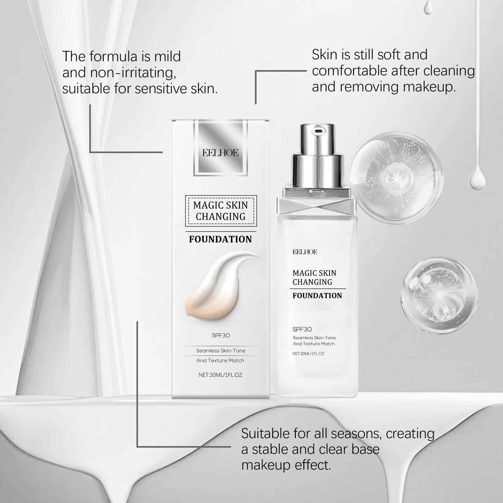Temperature Change Liquid Foundation No Creasing Light thin Fullcover Concealer Moisturizing Waterproof Female Makeup Product 3