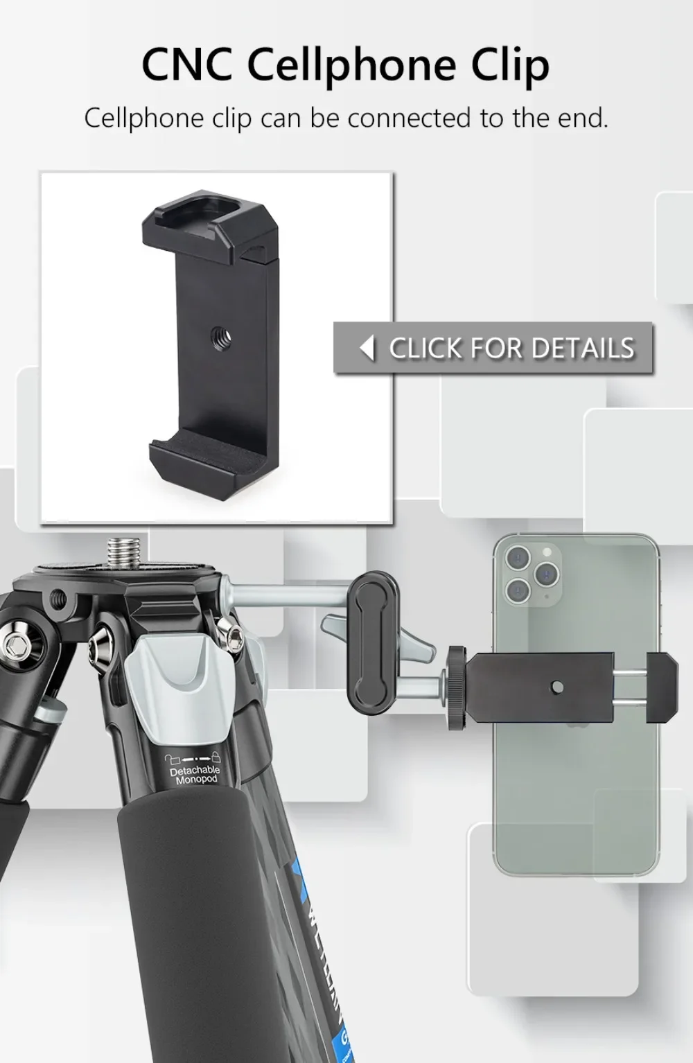 Magic Arm and Universal Phone Clamp Adapter Clip Mount 1/4 Inch Screw for Mounti