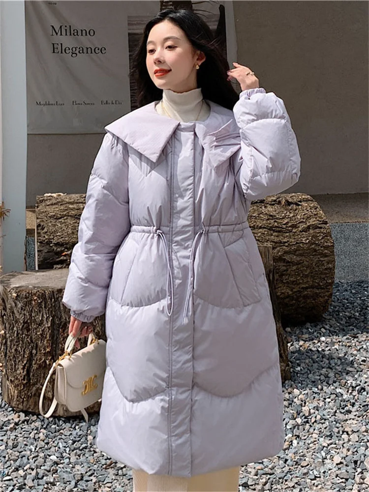 

Petal Collar Down Coat Women 2023 Winter New Fashion Long Loose Temperament High Quality White Duck Down Jacket Warmth Clothing