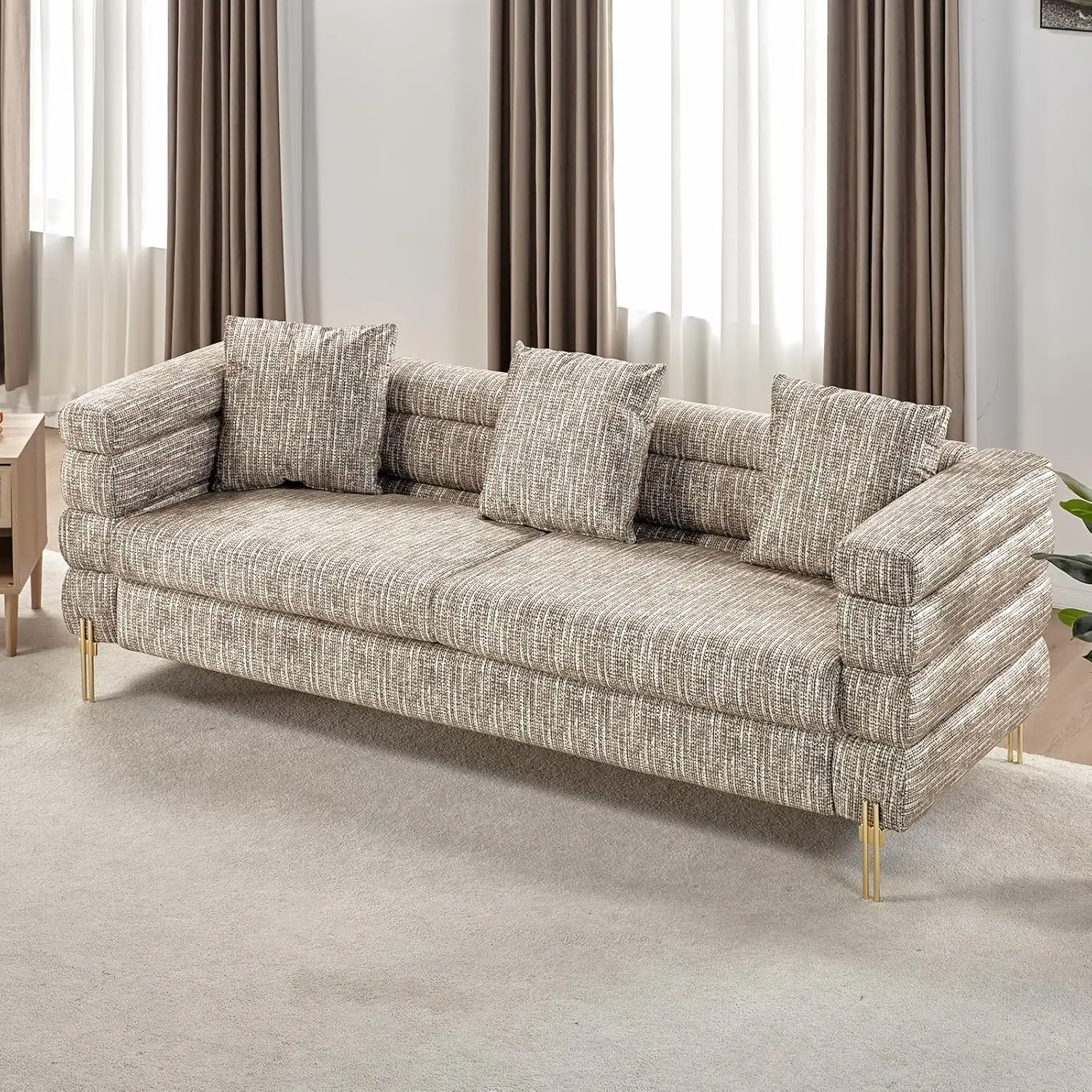 Modern Sofa Couch, 24''Extra Deep Seat Sectional Sofa for Living Room, 85 inch Oversized Sofa, 3 Seat Sofa, Calico