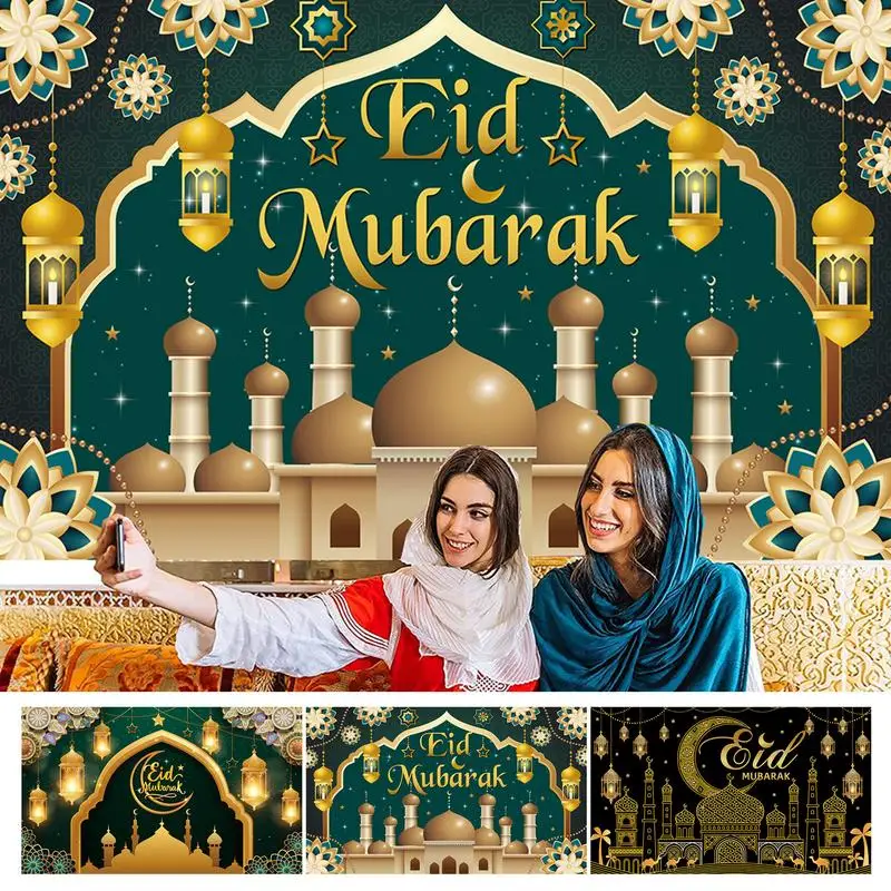 

Eid Mubarak Backdrop Photo Booth Ramadan Mubarak Background Cloth Eid Al-Fitr Decor Banner for Eid Theme Parties Festivals