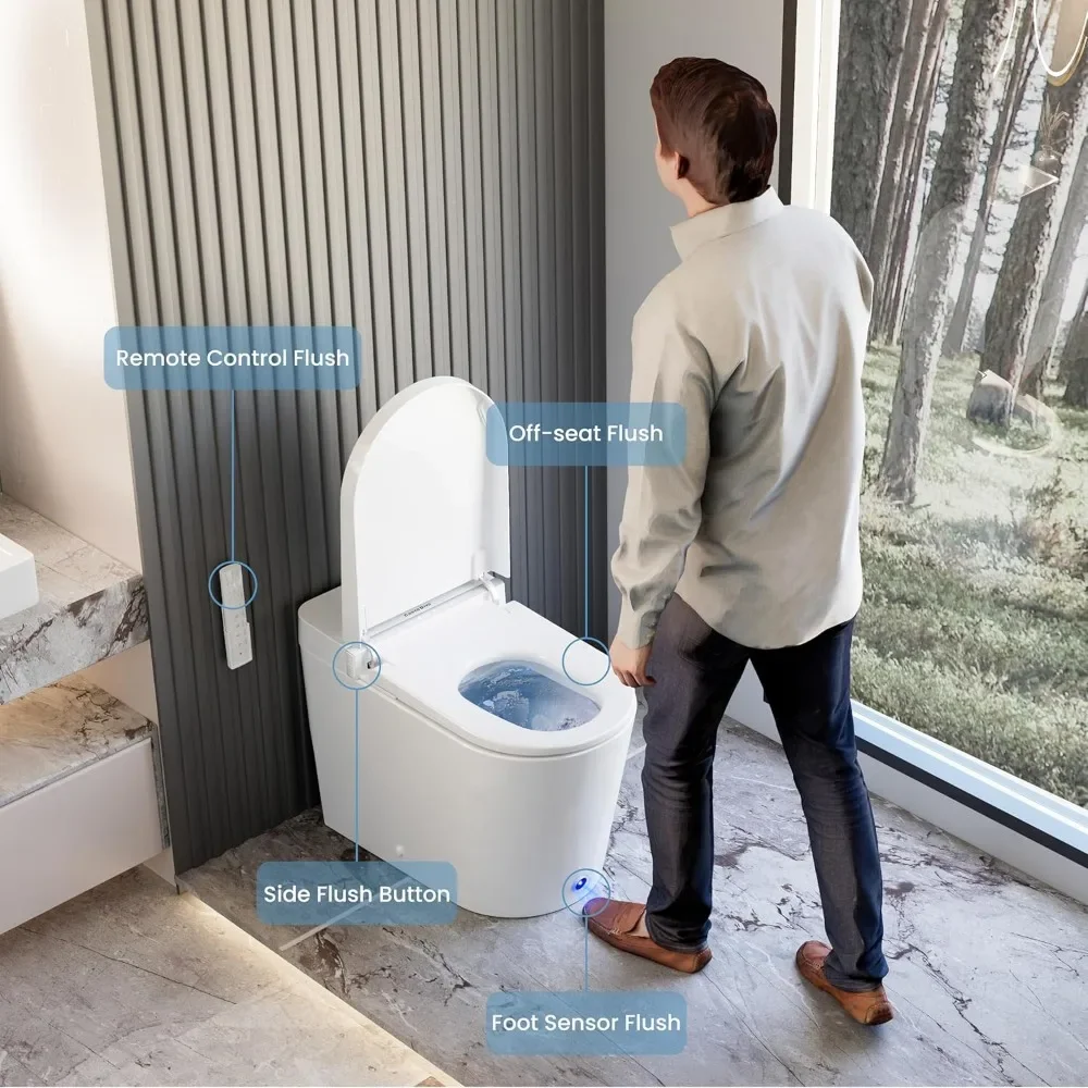 Smart Toilet, Wider Bidet with Heated Seat, Warm Water, Foot Sensor Auto Flushing, Modern Japanese Toilet for Bathroom 5