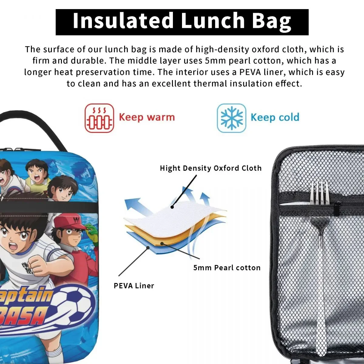 Captain Tsubasa Anime Lunch Bag Women Thermal Cooler Insulated Lunch Boxes Student School