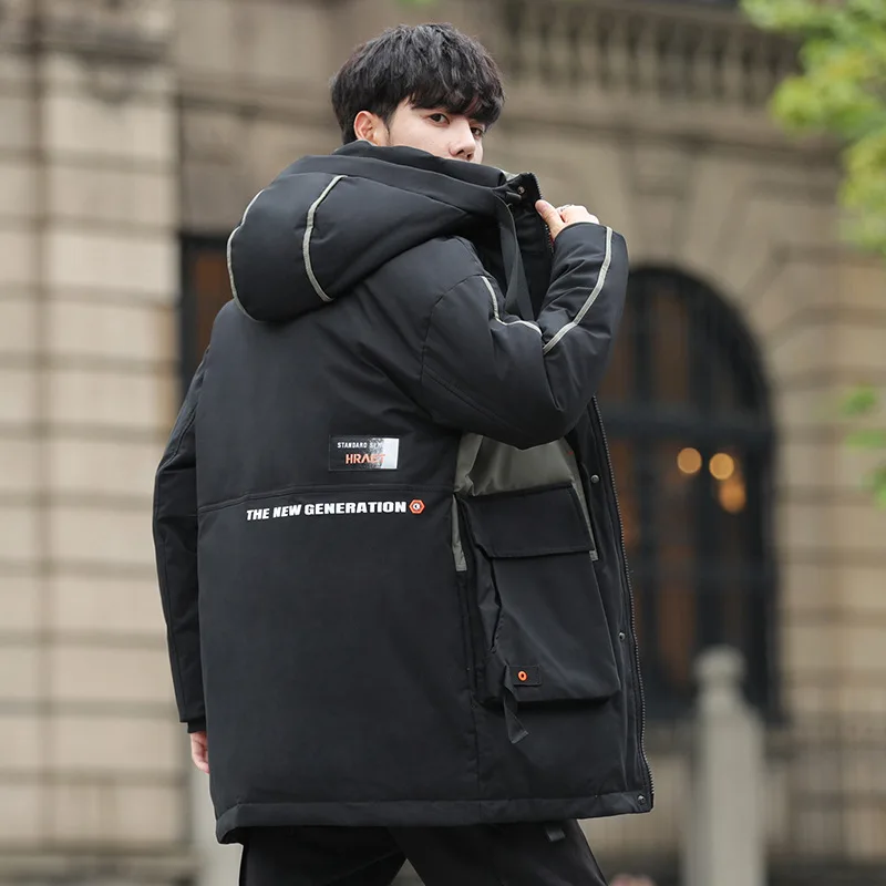 2022 New Hooded Down Jacket Mid-length Youth Student Trend Warm and Thick White Duck Down Men's Jacket Winter Male Down Jacket