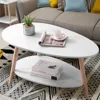 Vabches Coffee Table Oval Wood End Table with 2 Tier Open Storage Shelves White Modern Sofa Side Table for Living Room Furniture 1