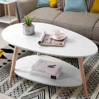 Vabches Coffee Table Oval Wood End Table with 2 Tier Open Storage Shelves White Modern Sofa Side Table for Living Room Furniture 1