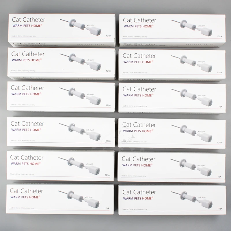 12PCS Cat Catheter With Stylet Side/End Open 1.0mm 1.3mm Cat Urinary Catheters Veterinary Consumables