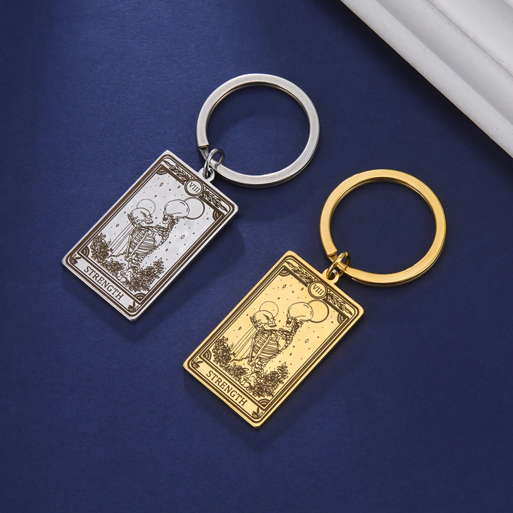 Dawapara Skeleton Tarot Karte Schlüsselbund Edelstahl Glück Amulett Ringelblume Tarot Schlüsselring Schädel Gothic Halloween Schmuck Geschenk – Detail 17