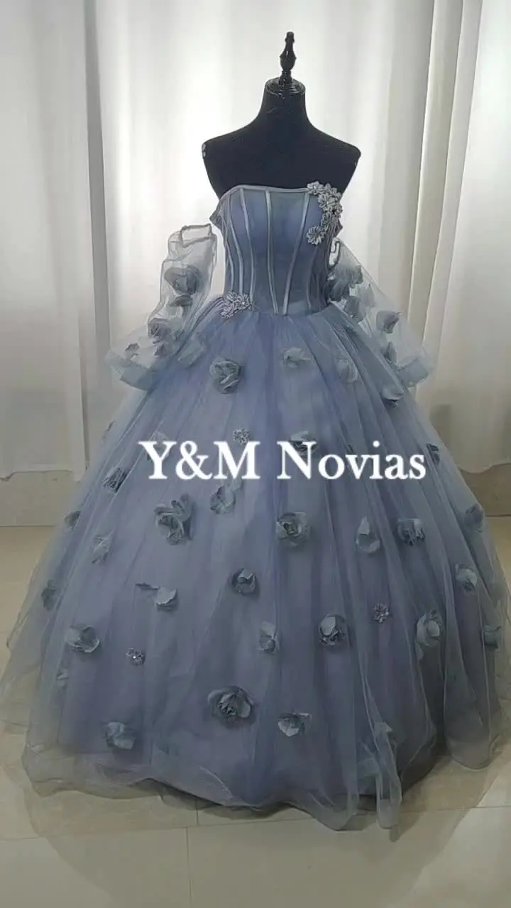 Платье Quinceanera по индивидуальному заказу тюлевое платье с аппликацией и цветами