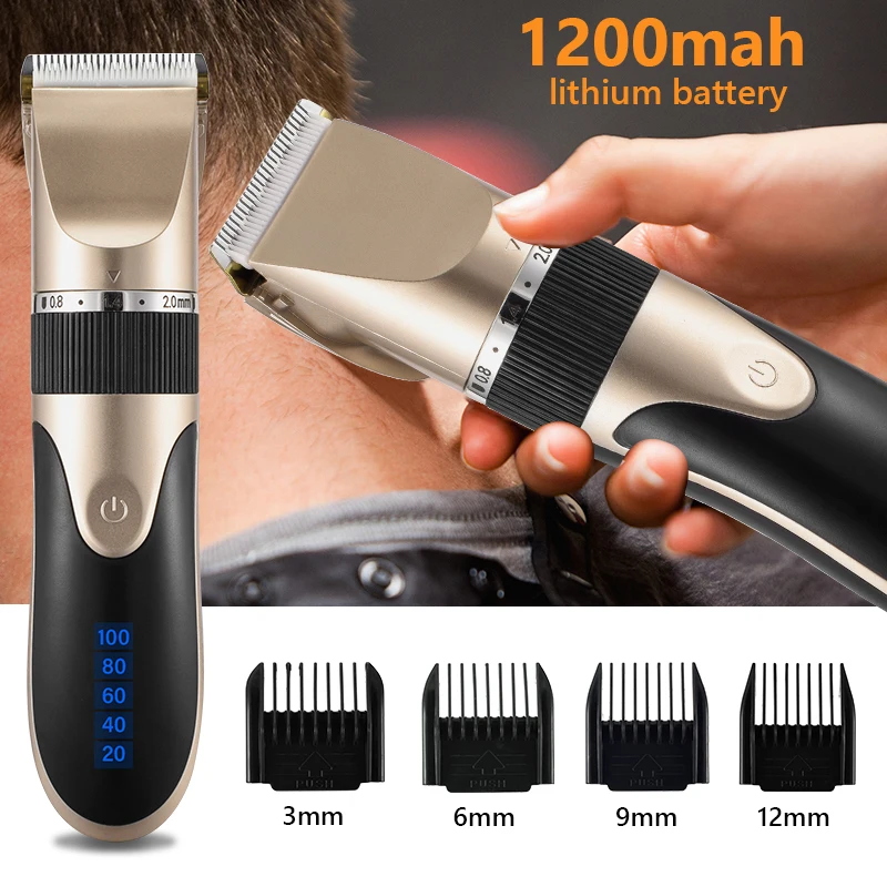 Professional Hair Clipper Men’s Barber Beard Trimmer Rechargeable Hair Cutting Machine Ceramic Blade Low Noise Adult Kid Haircut