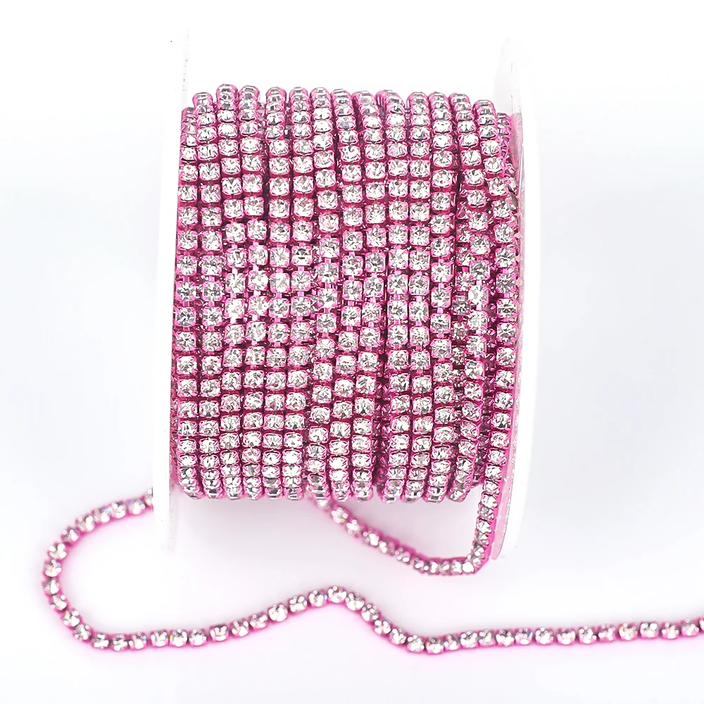 Vc kristall ss6 silber/gold/rot/blau/amethyst basis klar kristall dichte strass kette bekleidung nähen glas strass becher kette – Detail 10