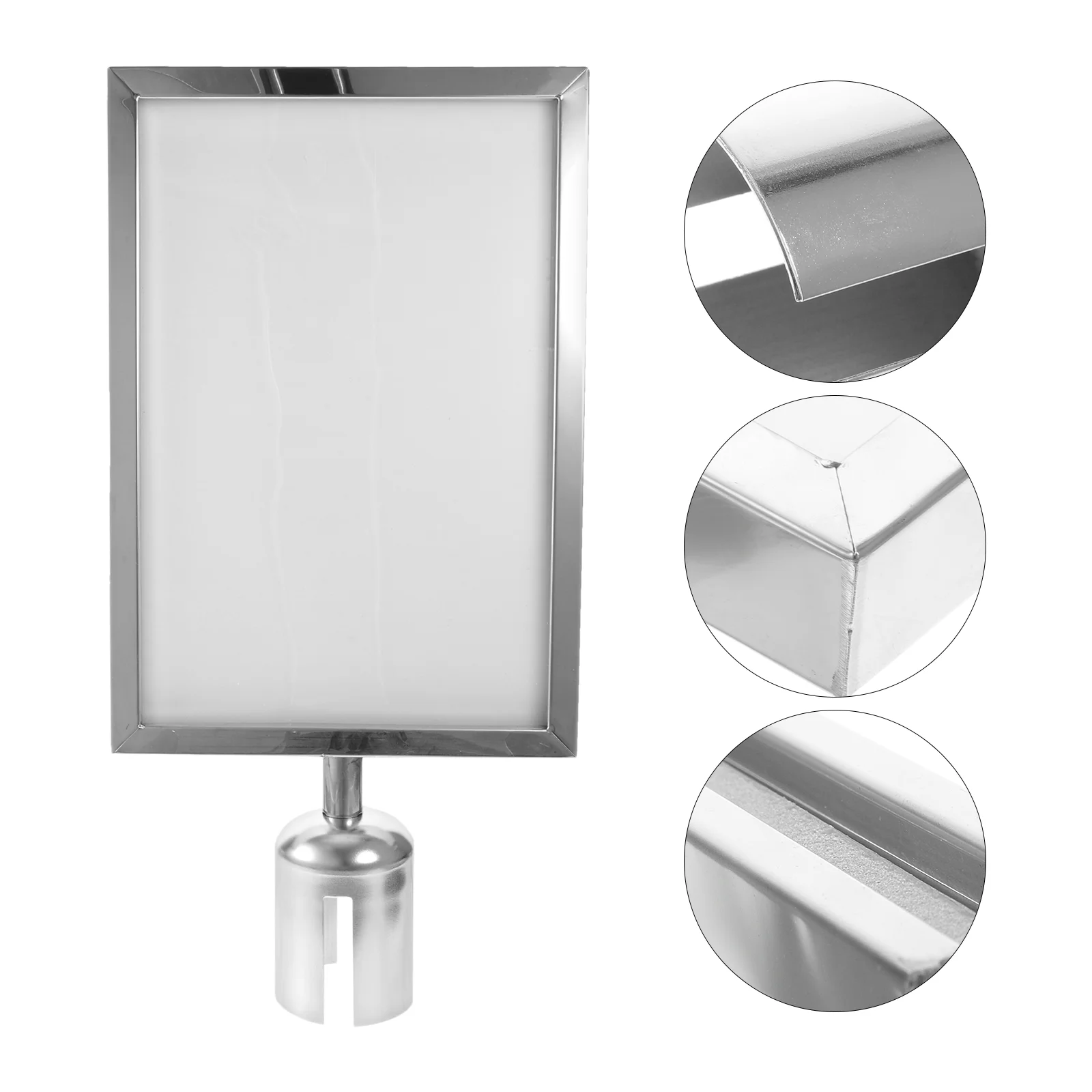 

Small Sign Holder Stanchion Post Top Frame Portrait Stand Show Rack Queue Barrier Stainless Steel Signs Office