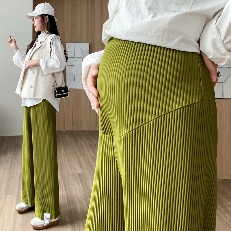 

965# Autumn Fashion Pleated Chiffon Maternity Pants Wide Leg Loose Straight Belly Trousers Clothes for Pregnant Women Pregnancy