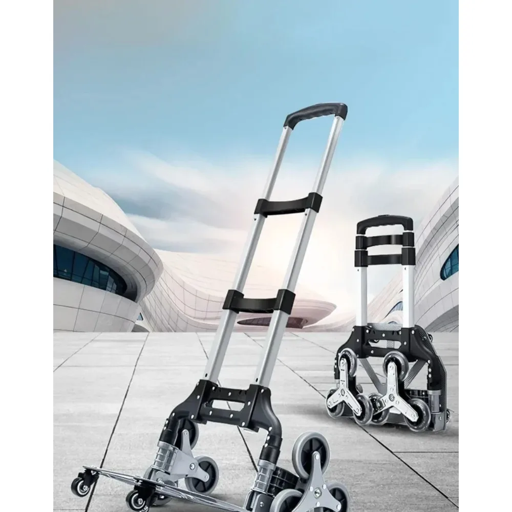 Folding Shopping Cart Portable Trolley Cart Aluminum Alloy with Wheels Upstairs Cargo FoldingTrolley Outdoor Step Climbing Travel Folded Trolley
