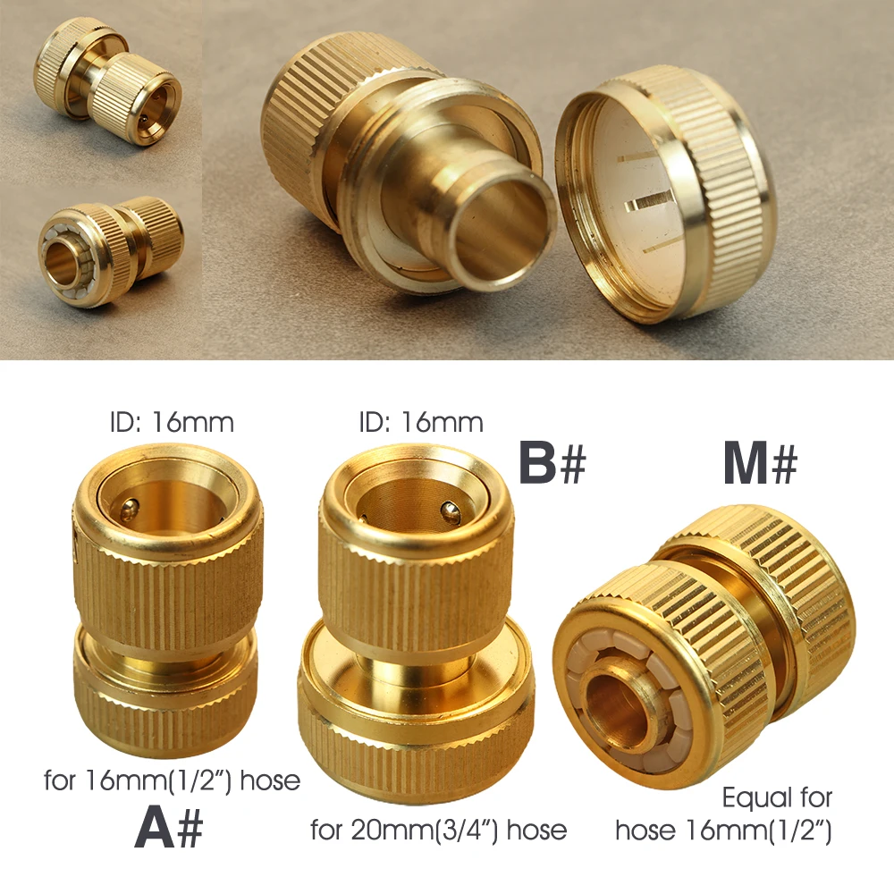 Brass Tap Quick Connecter 1/2'' 3/4'' 1'' 16mm 20mm Copper Hose Coupling Adapter Garden Tubing Repair Watering Gun Fittings Tool garden hose connector,hose connector,garden quick coupling,garden hose adapter,water pipe connector,pipe connector,garden water connector,quick connect valve,faucet quick connector