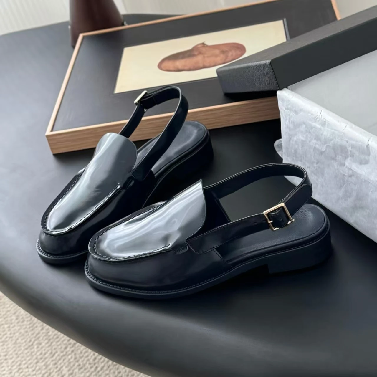 Fashion Spring Newest Genuine Leather Round-Toe Slingback Woman Sandals Mules Shoes Loafers Female Clogs Zapatos De Mujer