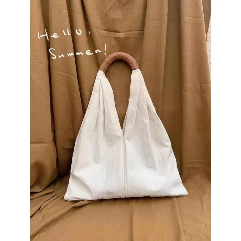 Women Handbags Summer Simple Solid Color Art Canvas New Classic All-match Large Capacity Tote Daily Casual Storage Cloth Bag
