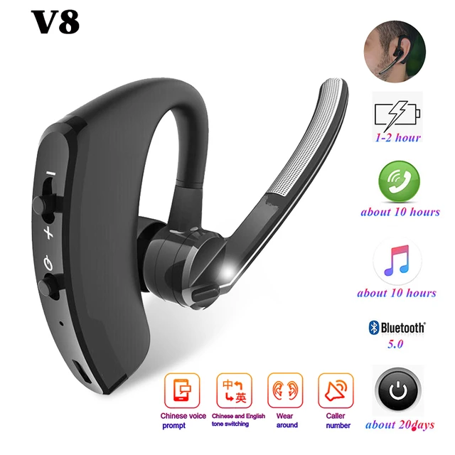 Fone de ouvido sem fio V8 Bluetooth, fones de ouvido com microfone,  auscultadores audiófilos, fone de