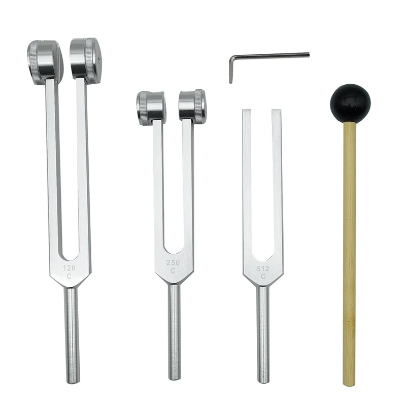 4 Pack Tuning Fork Set(128Hz, 256Hz, 512Hz)With Tuning Fork Hammer For Sound Sound Vibration Tool