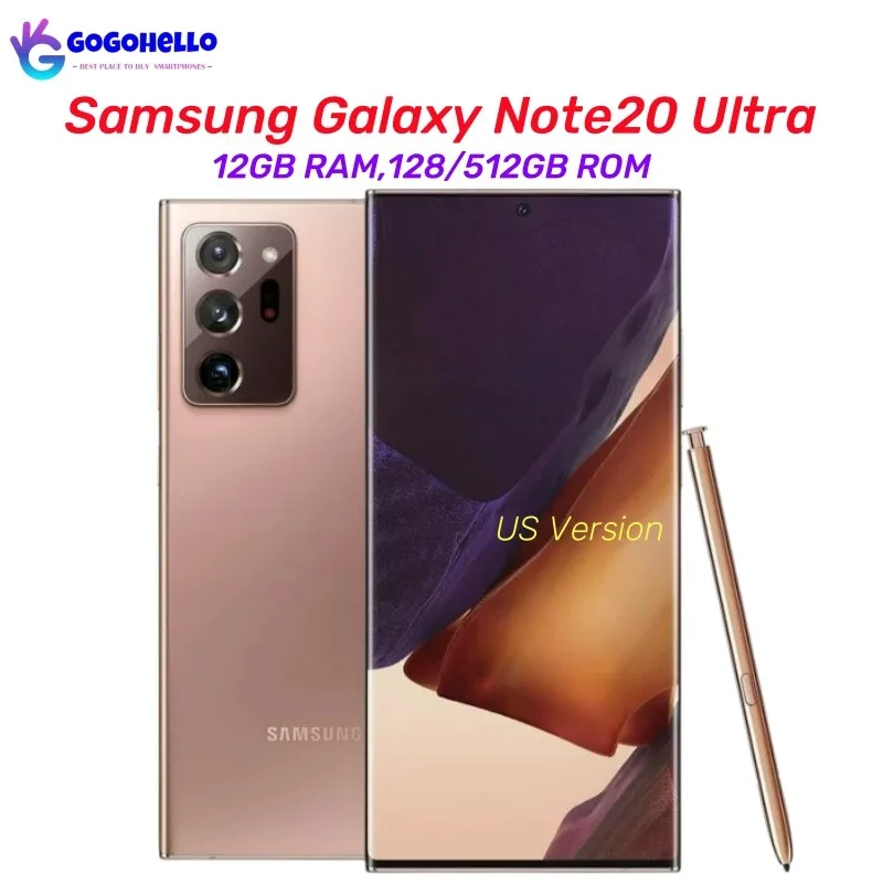 

Original Samsung Galaxy Note20 Ultra 5G N986U 6.9" 12GB RAM 128/512GB Snapdragon NFC 95% Like New Unlocked Android Cell Phone