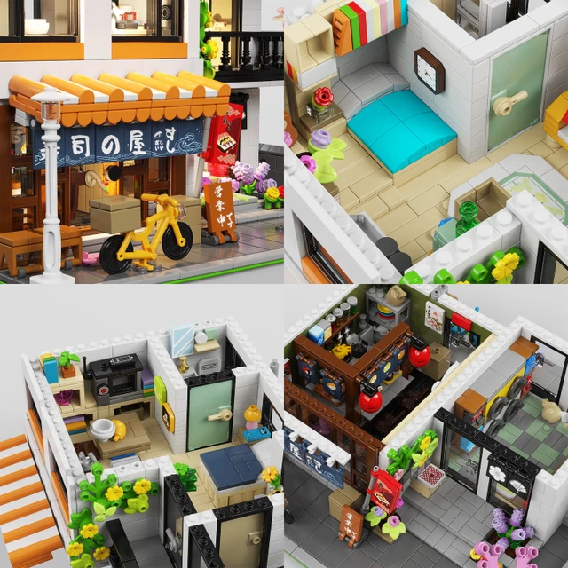 3911PCS Japanese Apartment Modular Building Blocks,with 5 Figures,Street View Model Bricks LED Light Toys Idea Gifts Home Decor
