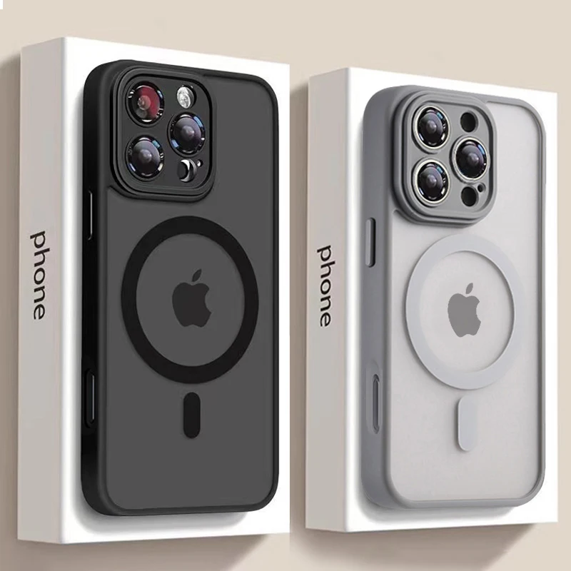 Luxury Magnetic Matte Translucent Shockproof Phone Case with Magsafe Compatibility