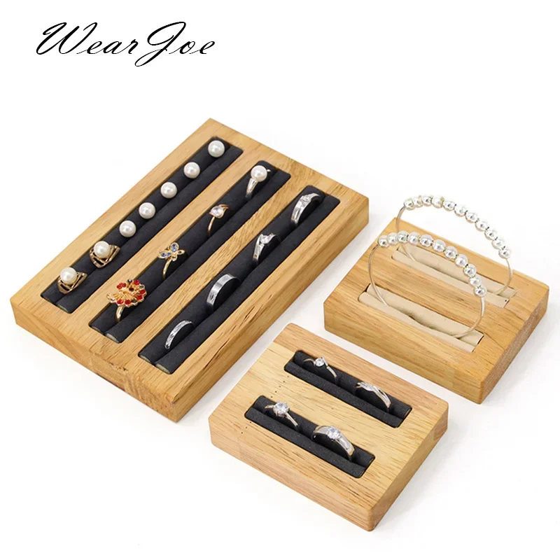 Wooden Jewelry Rings Display Stand Rack Slots Organizer Creative Wedding Ring Display Pad Holder Tools Jewelry Storage Supplies