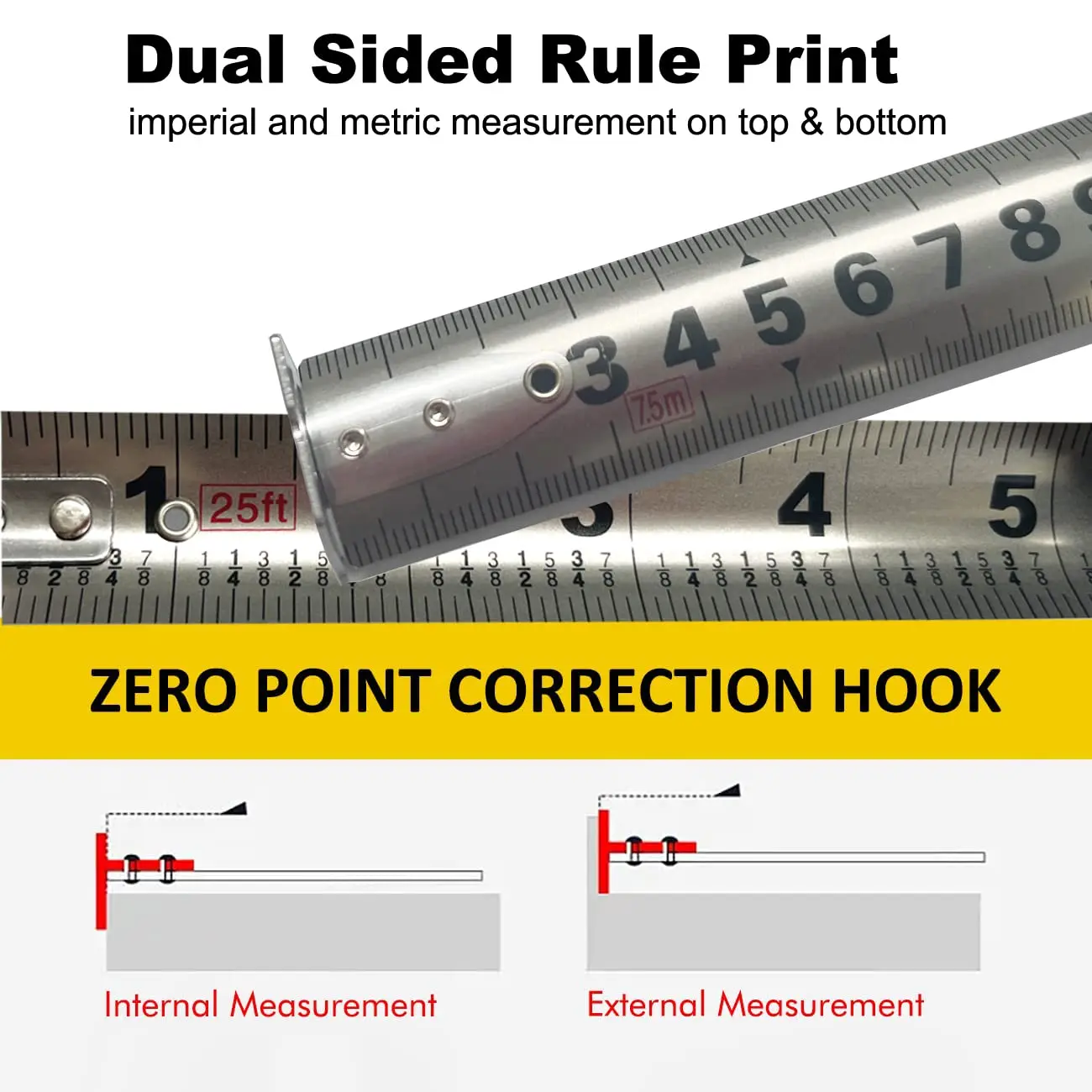 Tape Measure 3/5/7.5M Metric Stainless Steel Anti-corrosion Retractable Metric Ruler Hollow Design Woodworking Measuring Gadgets