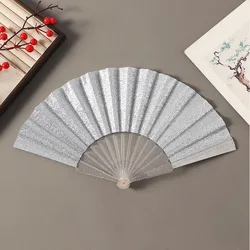 Sparkling Glitter Handheld Folding Fan - Colorful Summer Accessory & Dance Prop (Silver)
