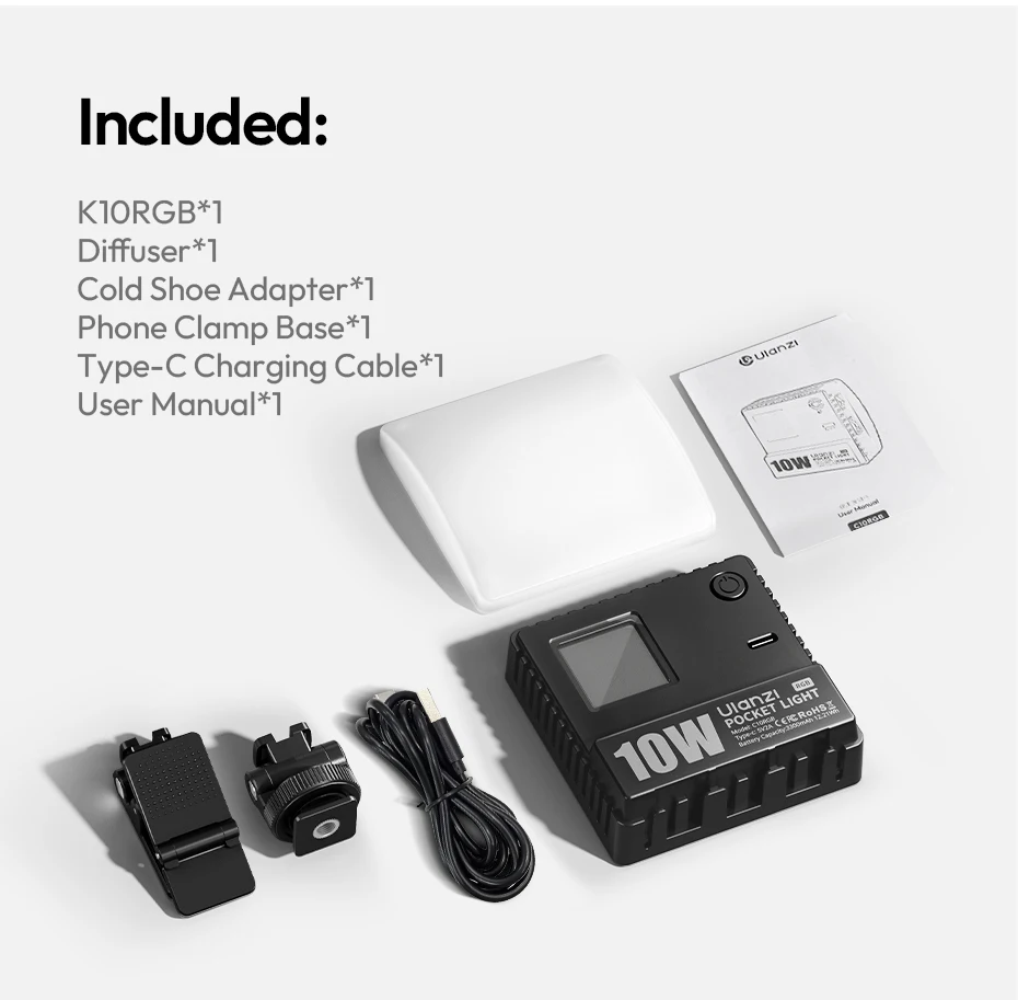 Pocket Power 10W RGB Video Light Fill Light for Smartphone Camera Laptop Tripod