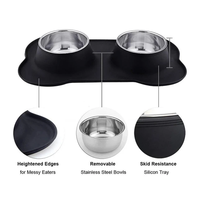 Antislip Double Dog Bowl With Silicone Mat Durable Stainless Steel Water Food Feeder Pet Feeding Drinking Bowls for Dogs Cats 4