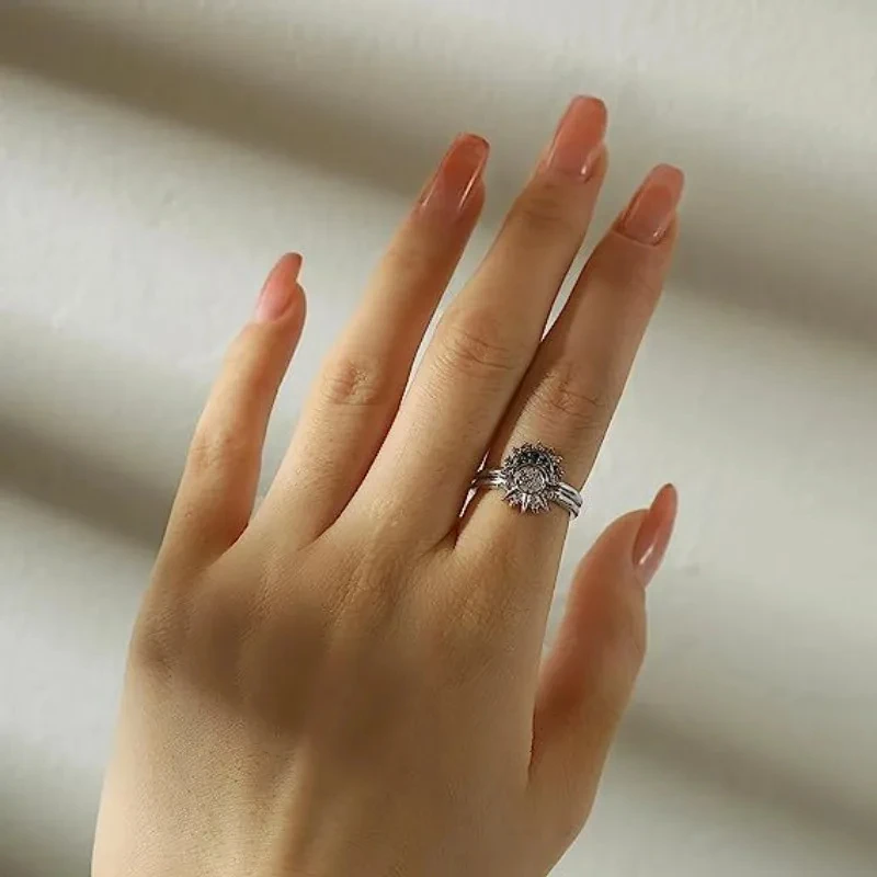 Silver Rings 925 Sterling Silver Pink Bow Heart Sun Moon With Colorful Crystal For Women