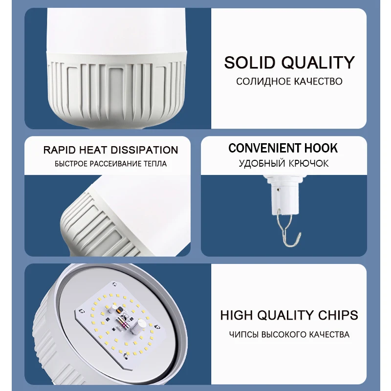 Portable Camping Light USB Rechargeable Bulb LED Outdoor Emergency Light Camping Fishing BBQ Hanging Night Light Adjustable in Multiple Gears