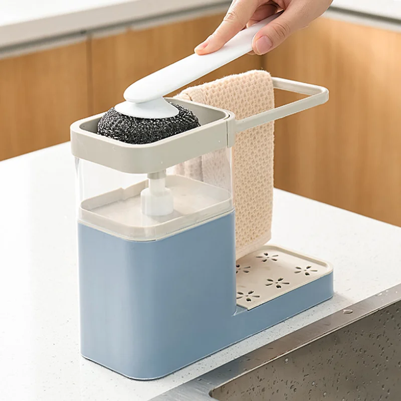 

3-in-1 Soap Dispenser Kitchen Towel Rack Sponge Holder Bathroom Manual Press Soap Box Multifunctional Cleaning Combination New