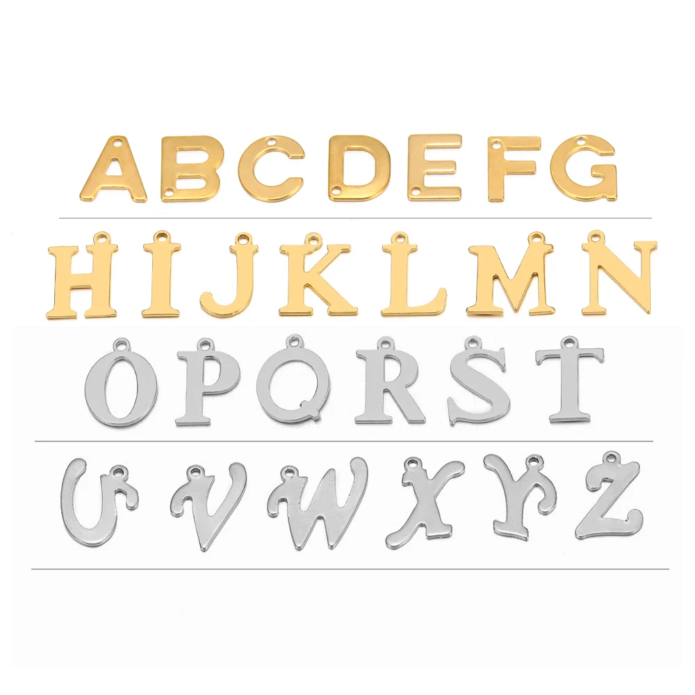 100pcs Randomly Stainless Steel Gold Color Letter Charm Az Alphabet