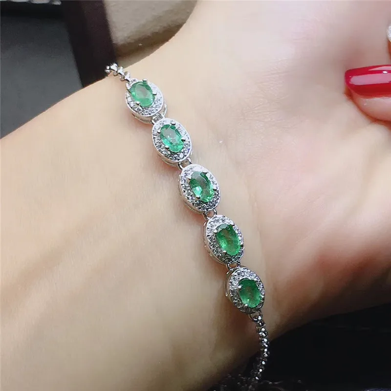 

【M&T】Nature Emerald 925 Sterling Silver Ladies Gem Bracelet Christmas Valentine's Day Girlfriend gift