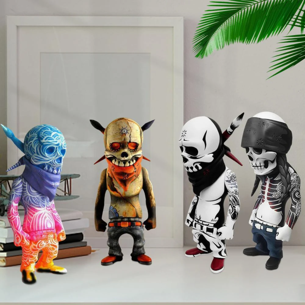 

Hip-Hop Skull Resin Home Ornaments Halloween Creative Crafts Rock Skull Doll Mini Desktop Office Decorations CarOrnaments Statue