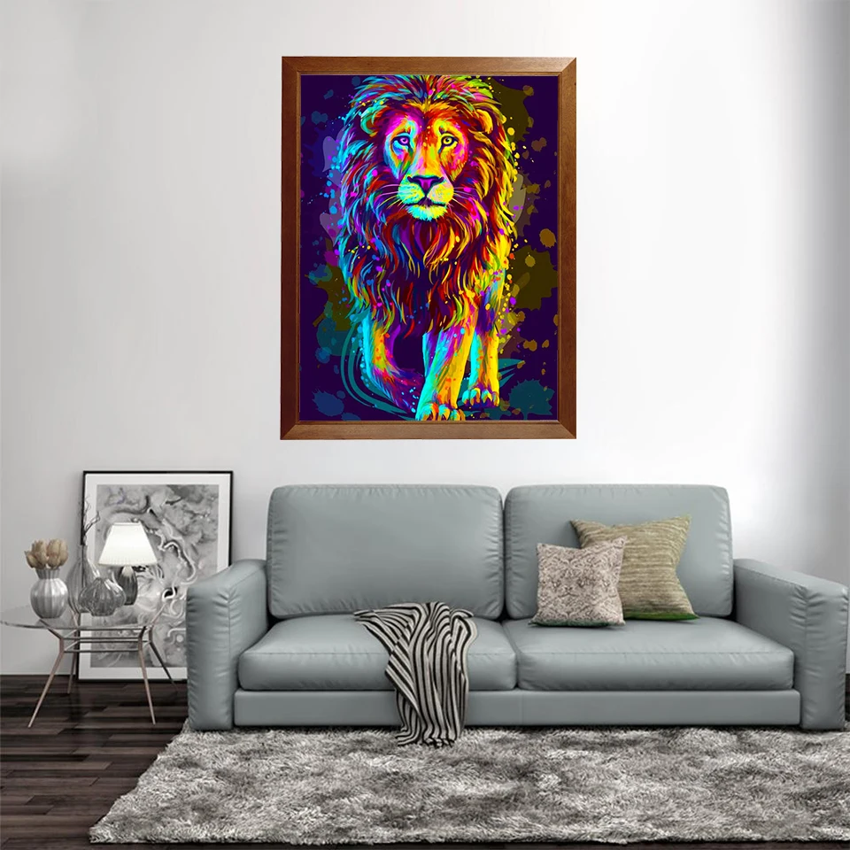 AZQSD Paint By Numbers With Frame Colorful Animal Lion Cat Tiger Pictures  Acrylic Oil Painting On Canvas 60x75cm Handpainted - AliExpress