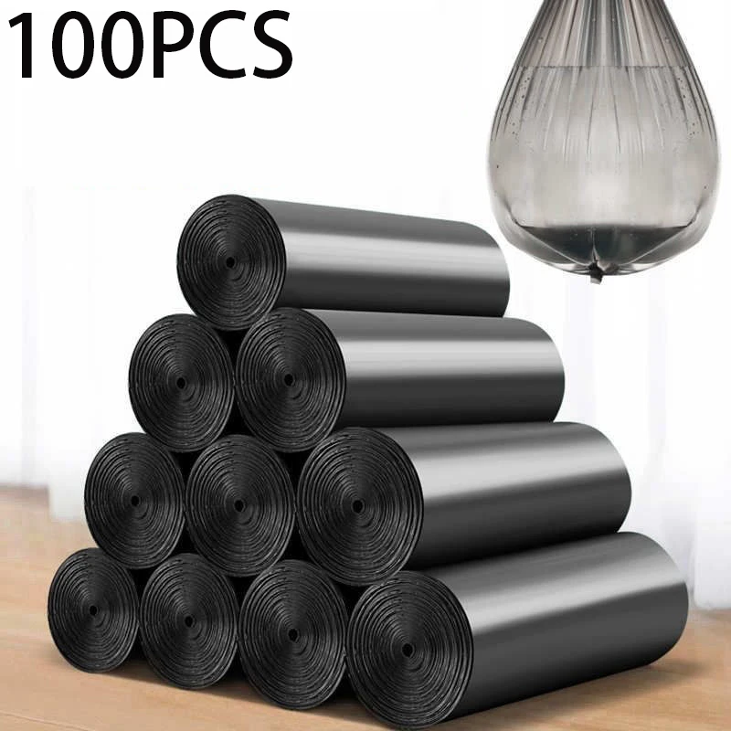 

100PCS Biodegradable Home Cleaning Thicken Large Black Garbage Bag Kitchen And Bathroom Clean Up Supplies Car Portable Trash Bag