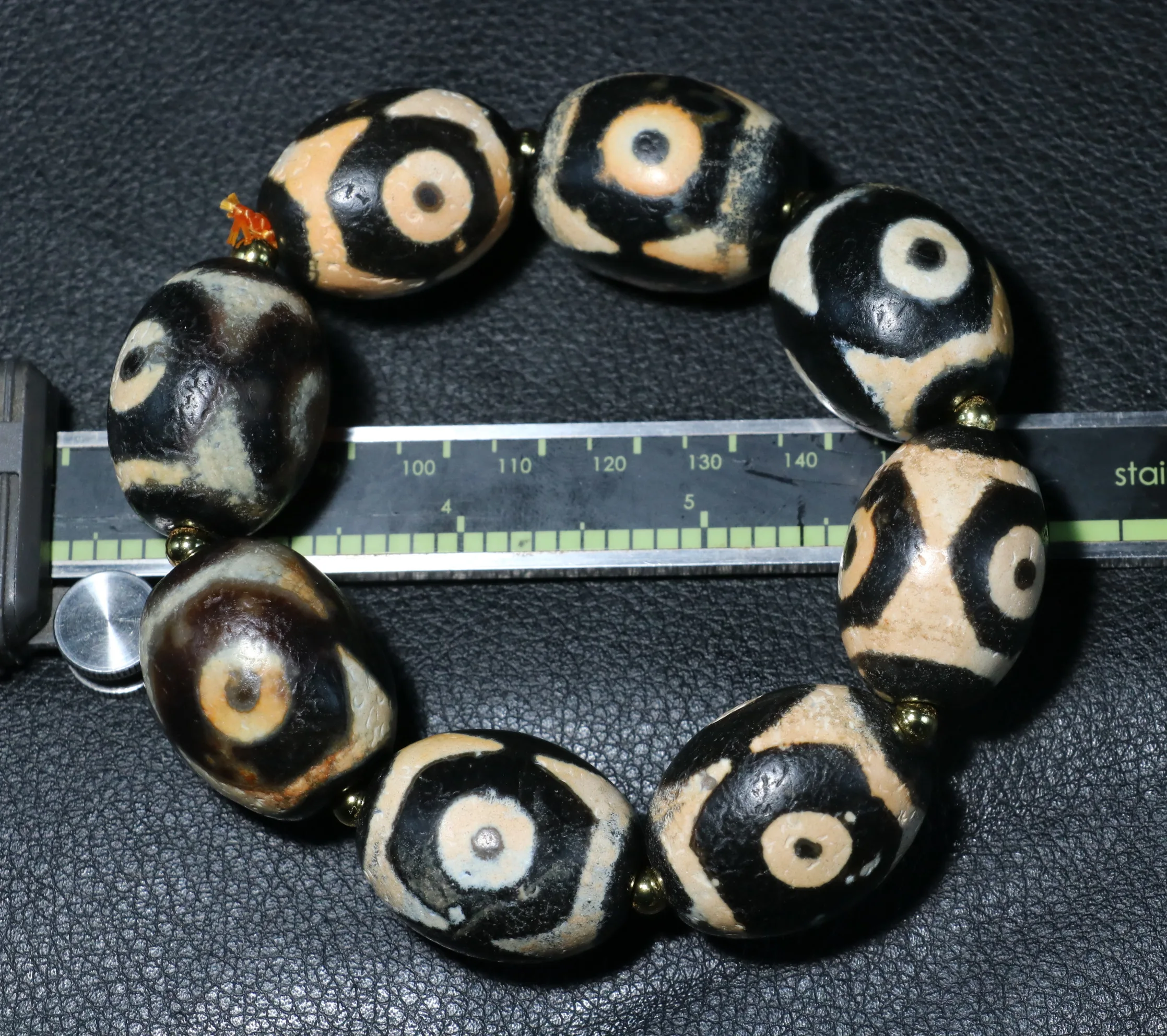 

Energy Tibetan Old Agate Tiger Tooth 3 Eyed Large Daluo dZi Bead MEN Bracelet XL 4AA+ LKbrother Sauces Top Grade UPD0208v12