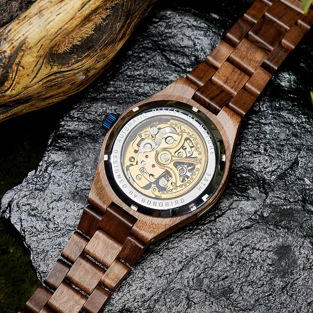 BOBO BIRD Men's Automatic Watches Luxury Wooden Hollow